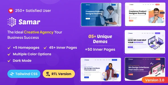 قالب HTML خلاقانه Samar | طراحی شده با Tailwind CSS و پشتیبانی کامل از RTL samar tailwind css creative agency template rtl