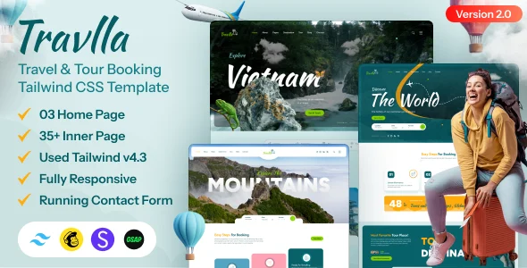 قالب HTML5 مارکتینگ Markzen؛ انتخابی حرفهای برای آژانسهای دیجیتال مارکتینگ travlla travel tour booking tailwind css template